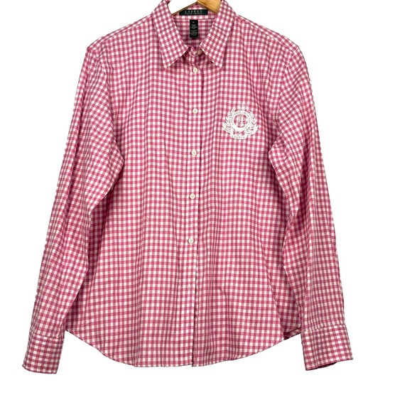 Lauren Ralph Lauren Tops - Lauren Ralph Lauren Women LongSleeve Button Shirt XL Pink Crown Gingham Cowgirl